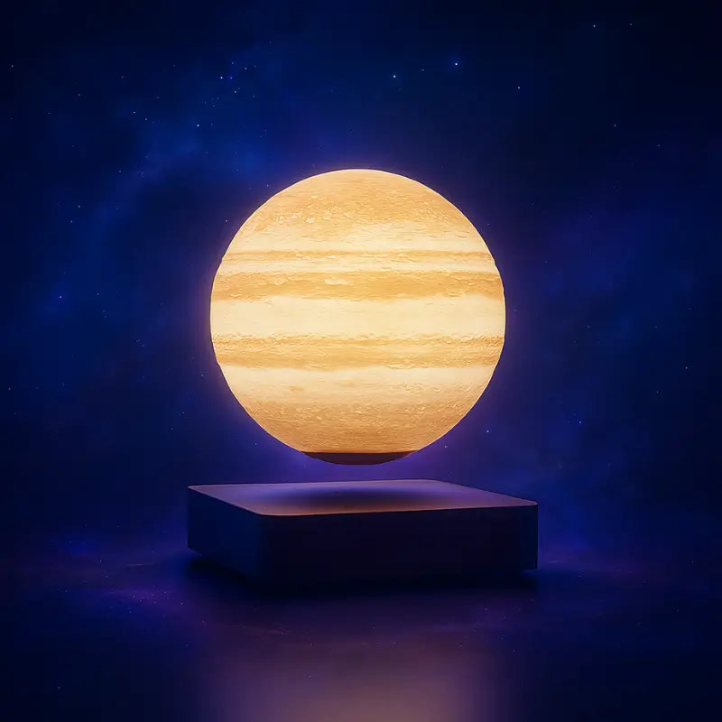 Lampe en lévitation Jupiter en bois foncé – lumière LED, ambiance galaxie